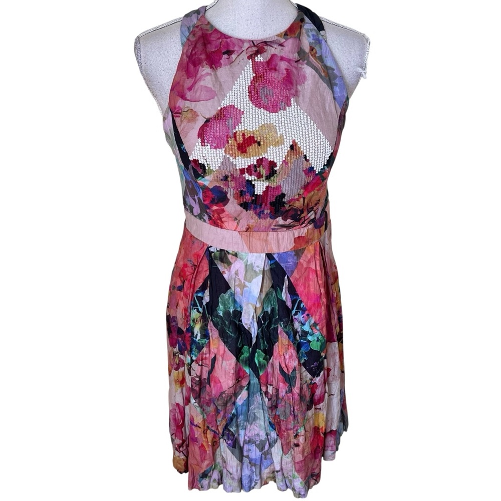 Nicole Miller Vintage Watercolor Floral Halter A-Line Dress 10
